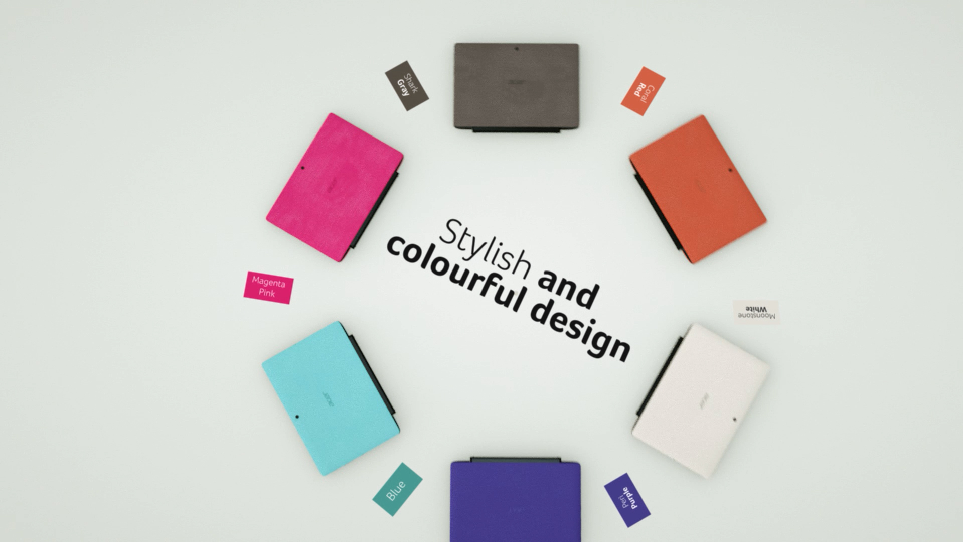 The full range of Aspire cover colours fanned into a circle
